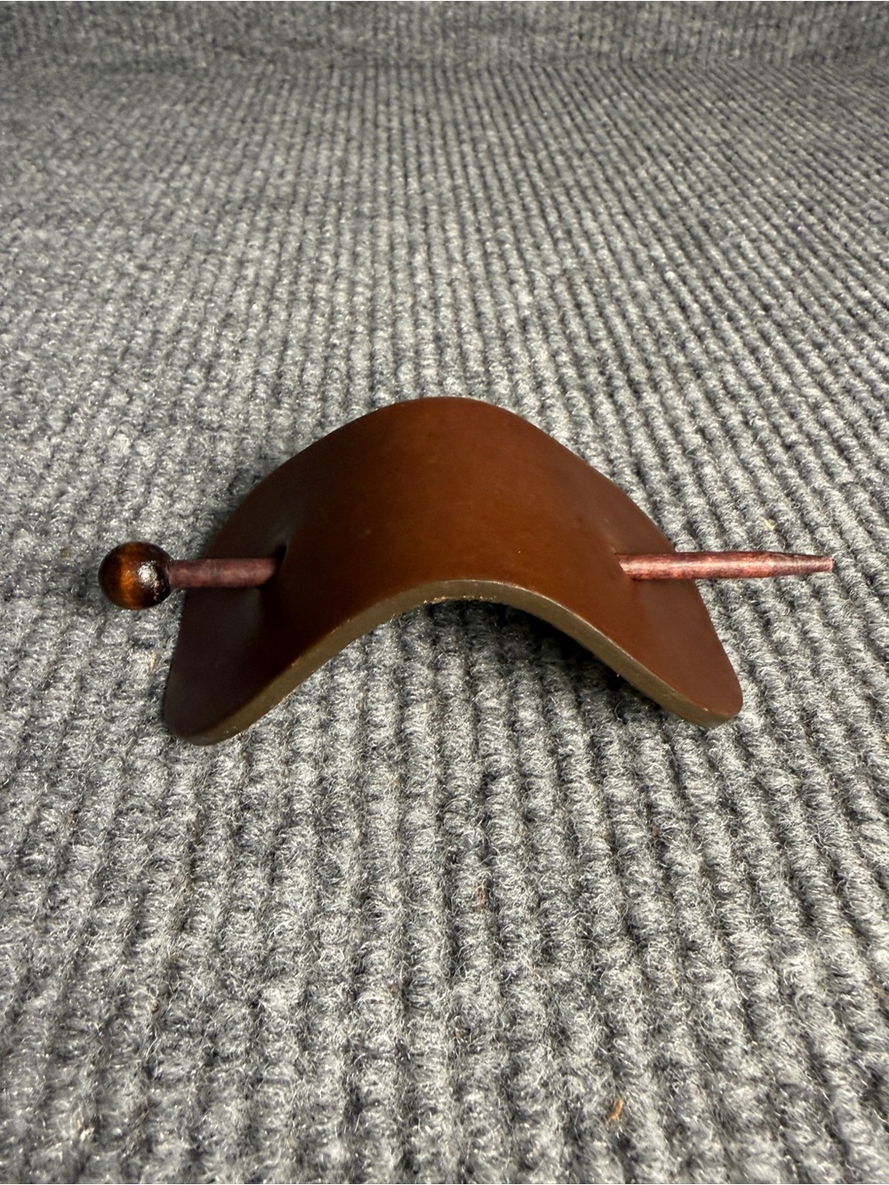 Vintage Colette Malouf Brown Leather & Wood Hair Slide Barrette